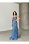 Blue Sequin Sequins Embroidered Strapless Evening Dress - 3
