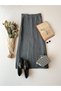 Anthracite Colored Stitched Long Skirt - 4