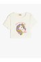 Cotton Crew Neck Short Sleeve Unicorn Print Crop T-Shirt