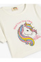 Cotton Crew Neck Short Sleeve Unicorn Print Crop T-Shirt - 3