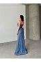 Blue Sequin Sequins Embroidered Strapless Evening Dress - 4