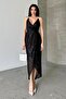 Black Stone Strap Sequin Sequin Double Breasted Slit Evening Dress
