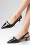Crystal Black Color Patent Leather Short Heeled Women's Shoes