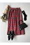Red Plaid Long Waist Gathered Skirt - 3