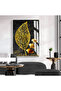 Hari̇kabi̇rev | Gold-Black Leaf Patterned Model 02 | Framed Tempered Glass Table Single Vertical