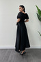 Midi Dress with Lace Top and Satin Bottom Details - BLACK - 5