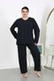 Women's Large Size Long Sleeve Combed Cotton Pajama Set Navy Blue 202501 - 3