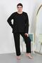 Women's Large Size Long Sleeve Combed Cotton Pajama Set Black 202501 - 4