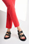 Women's Black Matte Adjustable Double Buckle Double Layer Sole Comfort Sandals - 5