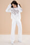 Ecru Printed Girl's Elastic Waist Tracksuit Set 19897 - 4