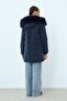 Mobile Fur Hooded Quilted Coat Navy Blue - 4