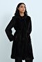 Angora Comfortable Fit Coat with Embroidered Sleeves Black