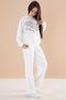 Ecru Printed Girl's Elastic Waist Tracksuit Set 19897 - 3