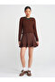 80121 Elastic Waist Thick Pleated Knitwear Skirt - Brown