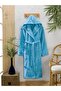 Cotton Velvet Hooded Unisex Turquoise Bathrobe