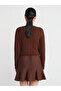 80121 Elastic Waist Thick Pleated Knitwear Skirt - Brown - 2