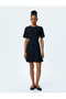 Scoop Neck Short Sleeve A-Line Pleated Mini Dress with Accessory Detail - 3