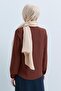 Scarf Collar Skirt Blouse Set Brown - 4