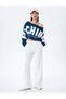 Raised Slogan Printed Boat Neck Long Sleeve Crop Sweatshirt - 2