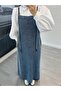 Light Blue Long Denim Jeans Salopet Gilet Dress - 5
