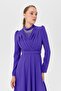 Stone Accessory Collar Detailed Dress Purple - 4