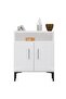 Medium Height Cabinet with 2 Door Storage and Single Open Shelf-White