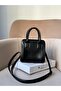 Women's Black Faux Leather Timeless Trend Model Cross Strap Hand and Shoulder Bag