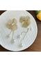 Gold Pearl Dangle Steel Flower Earrings - 3