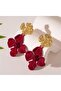 Burgundy Velvet Flower Earrings - 2