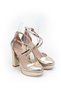Women's Gold Thick Heeled Cross Cross Evening Dress Shoes - 4