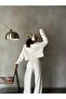 Women's Ecru Design Sweatshirt and Filthy Stitching Loose-Fit Rasterless Tracksuit Bottom/Top Suit 28374 - 7