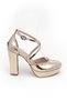 Women's Gold Thick Heeled Cross Cross Evening Dress Shoes