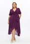 Apsen Women's 4495/130 Double-Breasted Collar Belted Flounce Detailed Plus Size Purple Chiffon Dress