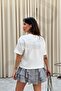 Women's Embroidered Crew Neck Adjustable Waist Design T-Shirt - 7