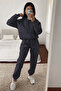 Women's Oversize 3 Thread Cotton Thick Hooded Kangaroo Pocket Leg Elastic Tracksuit Set