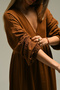 Brown Long Sleeve Bohemian Dress with V Neck - 2