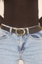 Gold Color Ellipse Model Metal Buckle Black Faux Leather Belt