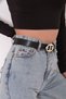 Hrmes Model Black Faux Leather Belt with Gold Color Metal Buckle - 4