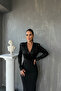 DOUBLE-BREASTED NECK SEQUINED DESIGN BLACK DRESS - 2