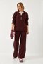 Women's Burgundy Shirt Collar Thick Knitwear Bottom Top Set 60261313 - 3