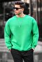 Green Crew Neck Oversize Ribbed Basic Men's Sweatshirt 6048