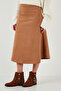 Stretch Regular Fit High Waist Midi Length Suede Bell Skirt Skirt 5866180 - 4