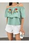 Rose Embroidered Laced String Strap T-Shirt - 2