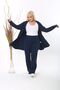 Women's Plus Size Navy Blue Viscose Fabric Long Cardigan and Elastic Waist Pocket Trousers 2-Piece Set 65N38327 - 6