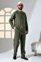 Men's Single Pocket Prevailing Collar Shirt Pants Linen Double Suit Hajj Umrah Outfit - Khaki - 2
