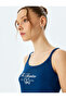 Print Detailed Ribbed Cotton Strap Undershirt