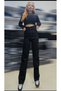 Black Fadeproof Cargo Pocket Palazzo High Waist Jeans Trousers Queen - 4