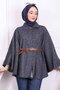Navy Blue Single Button Belted Poncho