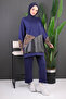 Navy Blue Leather Garnished Modal Tunic Pants Suit - 3