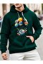 Space Themed Printed Hooded Sweatshirt
